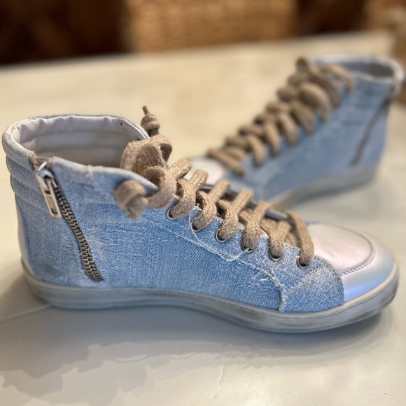 P448 Skate White/ Gravel High Top Italian Sneakers Anthropologie - Picture 4 of 11